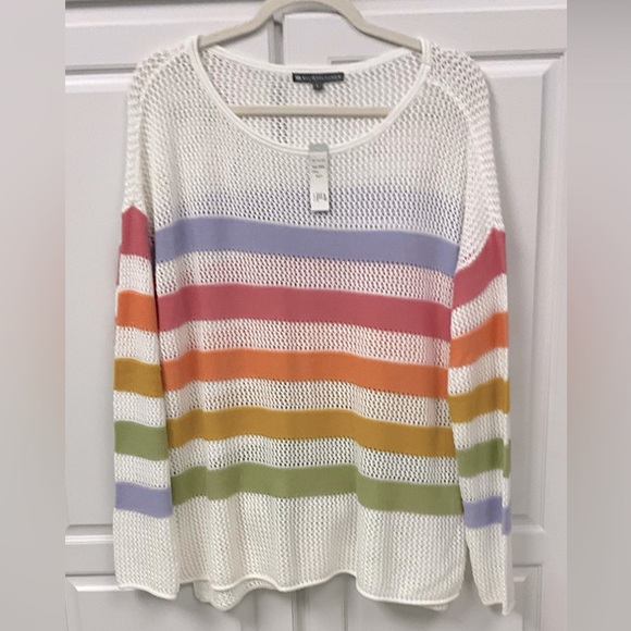 Elliott Lauren Sweaters - Elliott Lauren White Stripped Knit Sweater NWT Size-Large
